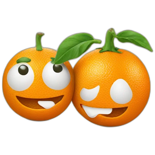 Two oranges attached to an egg plant emoji