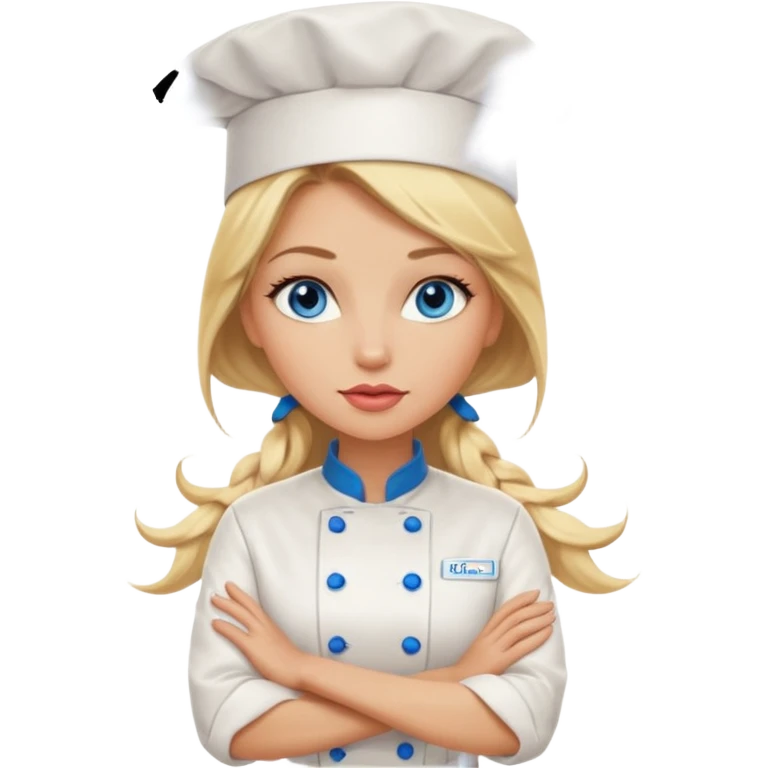 Beautiful, sexy,  long blonde hair, blue eyed, full lips female chefarms folded  emoji