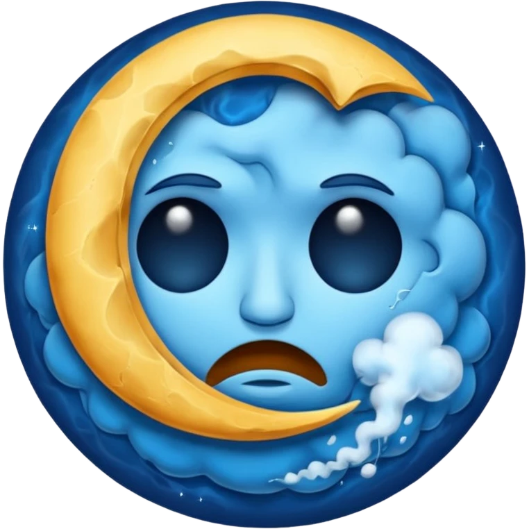cracked sleepy moon leaking blue dream smoke emoji