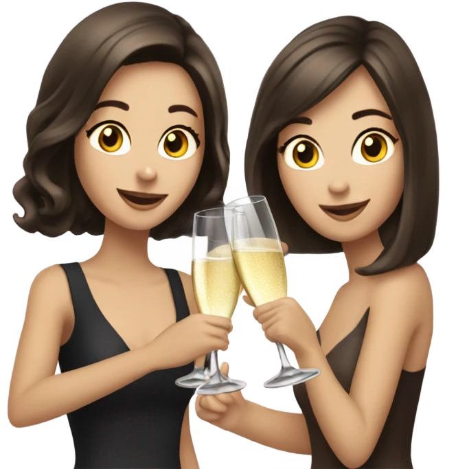 two caucasian brunette girls champagne emoji
