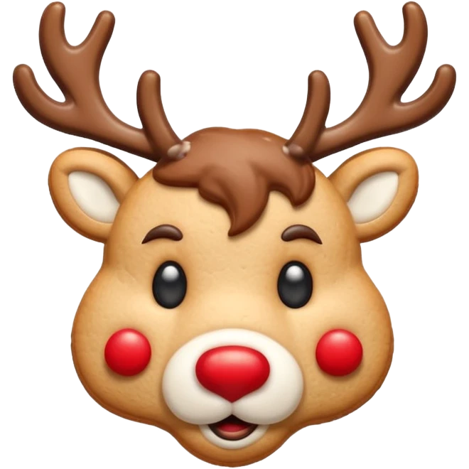 reindeer head shape cookie, no eyes, only have red nose on face emoji