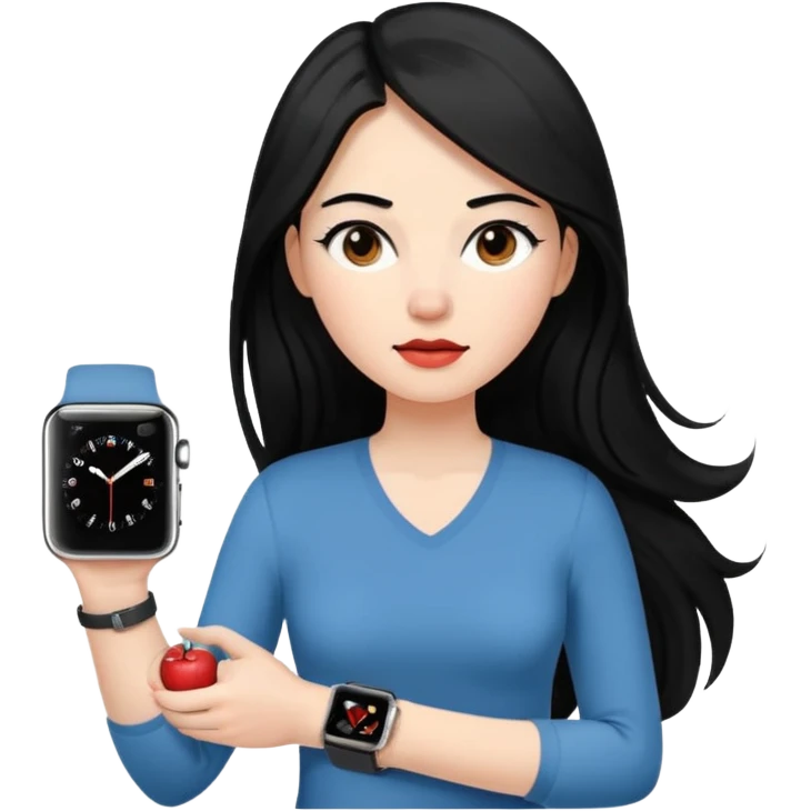 mujer cabello negro largo piel blanca con apple watch en su muñeca midiendo hipertension emoji
