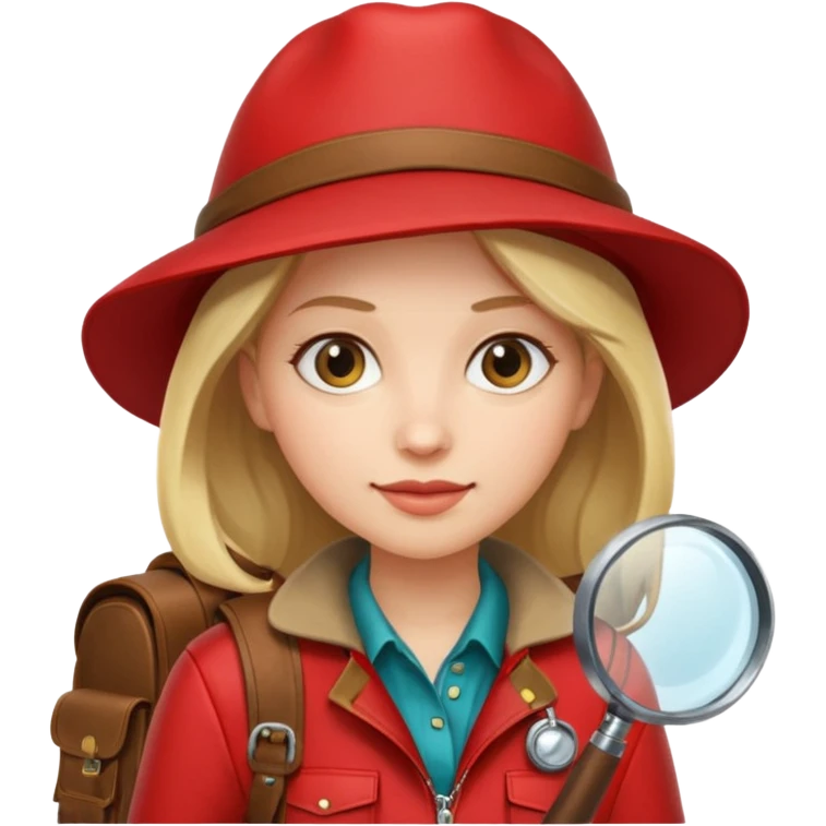 Explorer woman with red jacket backpack and magnifying glass emoji