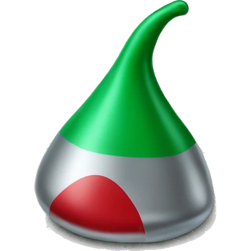 Red, green, silver Hershey Kiss candy emoji