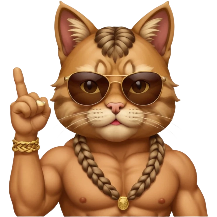 Bodybuilder cat with braids wearing sunglasses with and showing middle finger and cigar in mouth  emoji