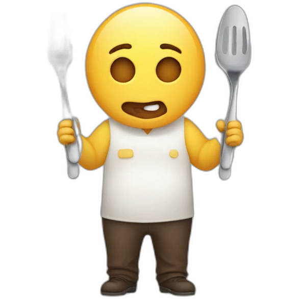 hungy person with cutlery in the hands and a yummy face emoji