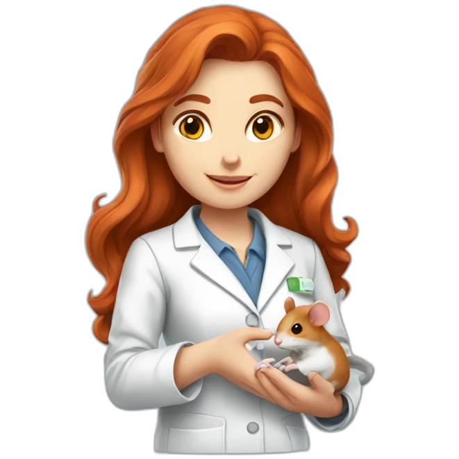 Redhead long hair scientist holding mouse on her hand emoji