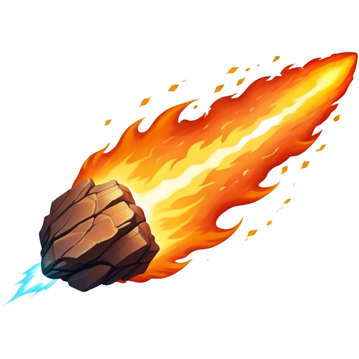  Cinematic Realistic Meteor – A fiery, blazing rock streaking through space, leaving behind a bright, dynamic trail of superheated plasma. Its rocky surface glows intensely as it hurtles toward an unknown destination. emoji
