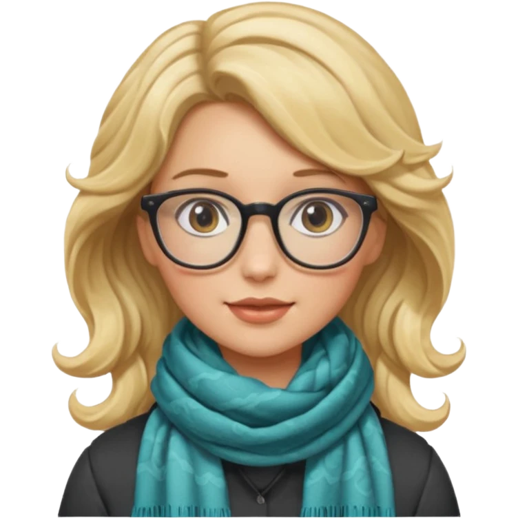 a girl drink with blonde wavy hair, wearing glasses, having scarf emoji
