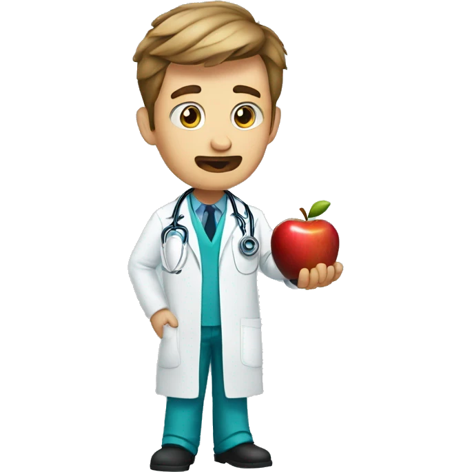 A doctor is scared because he has apple in his hand emoji
