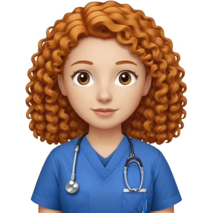 a ginger curly hair vet woman with blue scrub 

 emoji