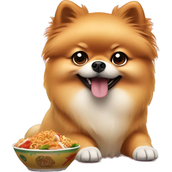 Pomeranian eating Chinese food  emoji