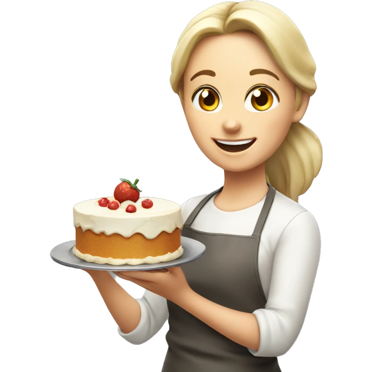 happy white girl cooking holding food cake  emoji