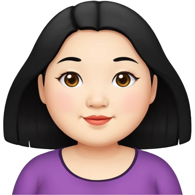 a little smile chubby asian waman with round eyebrow, shoulder length black hair emoji