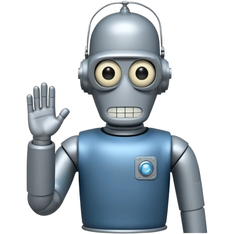 Bender from Futurama looking at the camera from back, wearing a t-shirt emoji