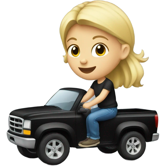 Blonde kid driving a black pickup truck emoji