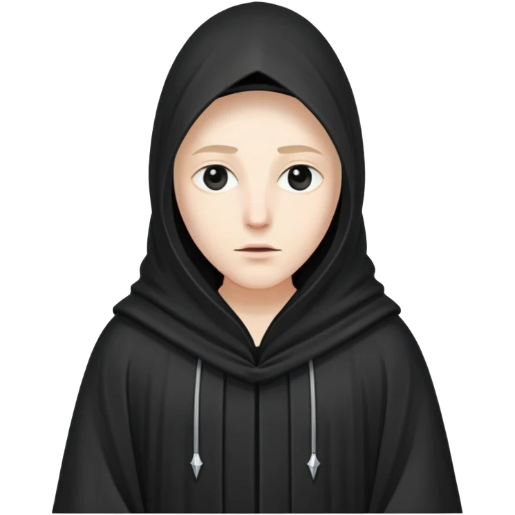 A person wearing a long white or black robe with a tall, pointed hood that fully covers the head and face, except for small eye hol emoji