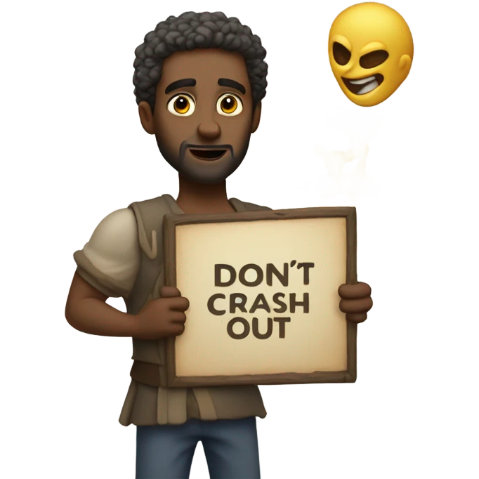 God holding a sign in the sky that says “don’t crash out” emoji