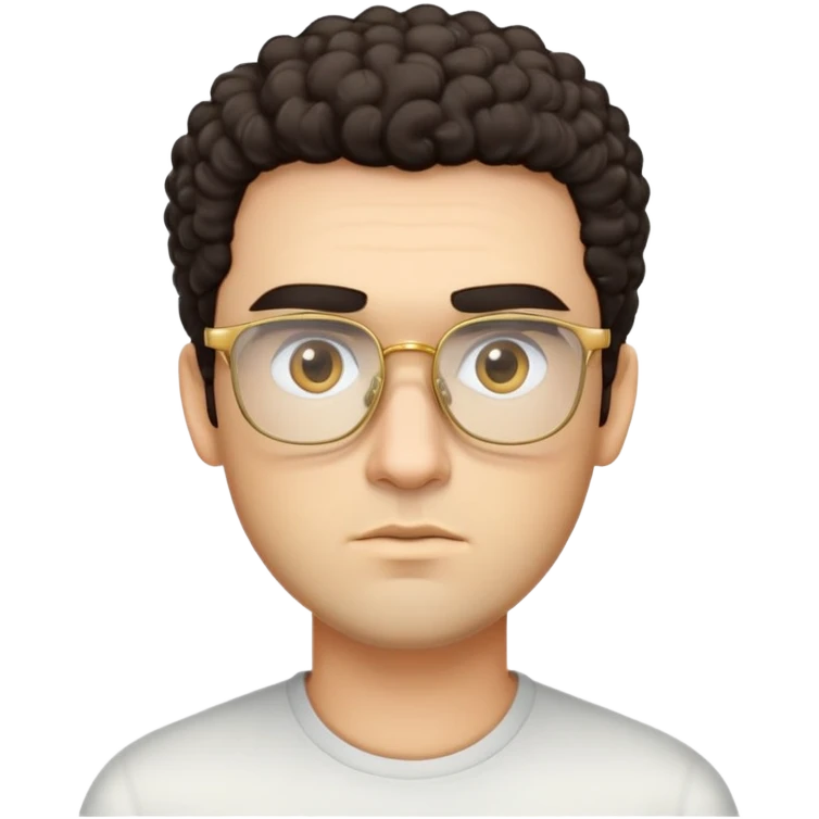 Man with square face, thick straight eyebrows, short curly dark hair, light facial scruff, serious neutral expression, wearing large square golden glasses emoji