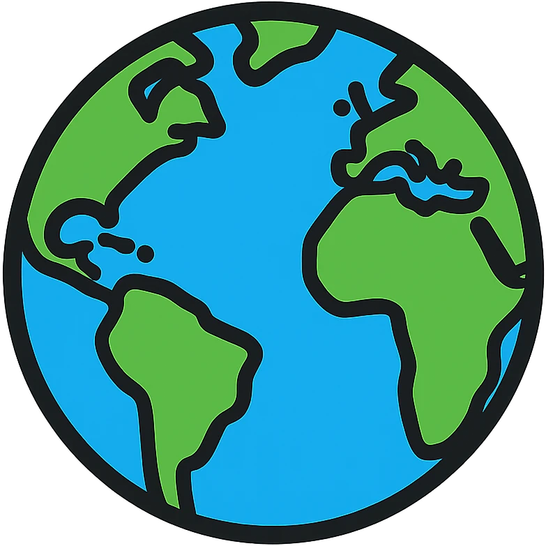 globe with continents, lineal color style, black outlines emoji