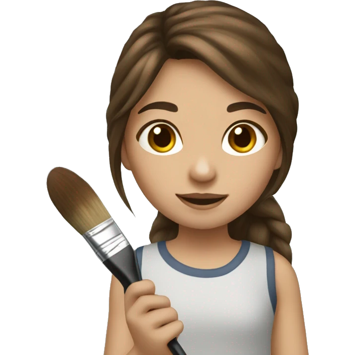 girl with brown hair with a brush in paint emoji