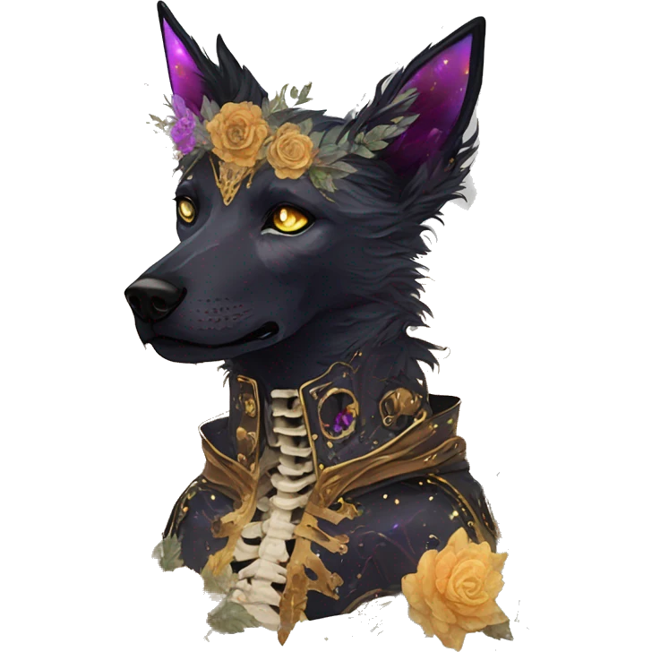 iridescent kintsugi fluffy zombie black brown gold dog fox head zombie skeleton gold mechanical steampunk raven wings nebula galaxy stars colorful flowers fairy lights vintage zombie emoji