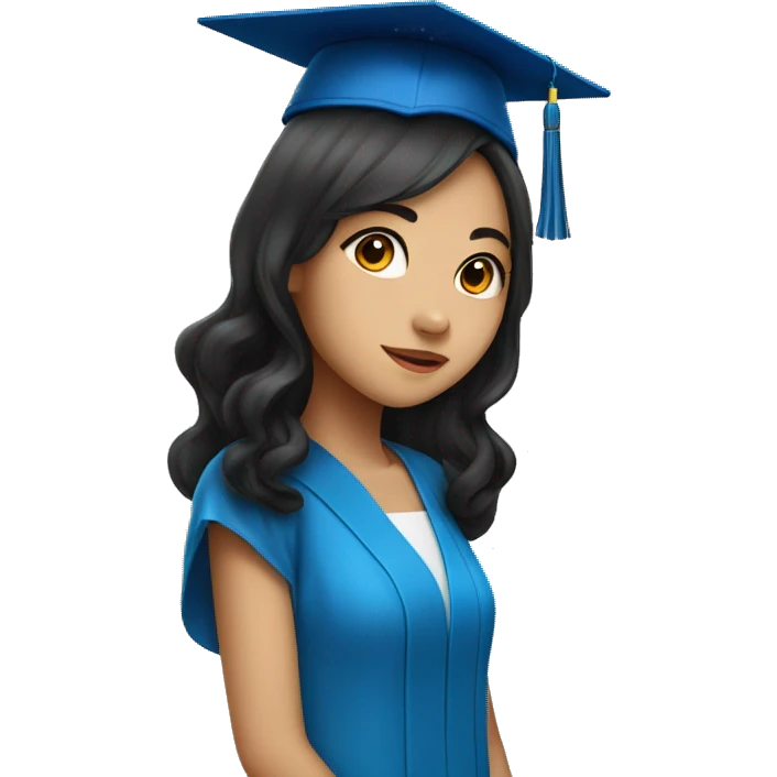 asian girl wearing blue graduation cap with long curly black hair emoji