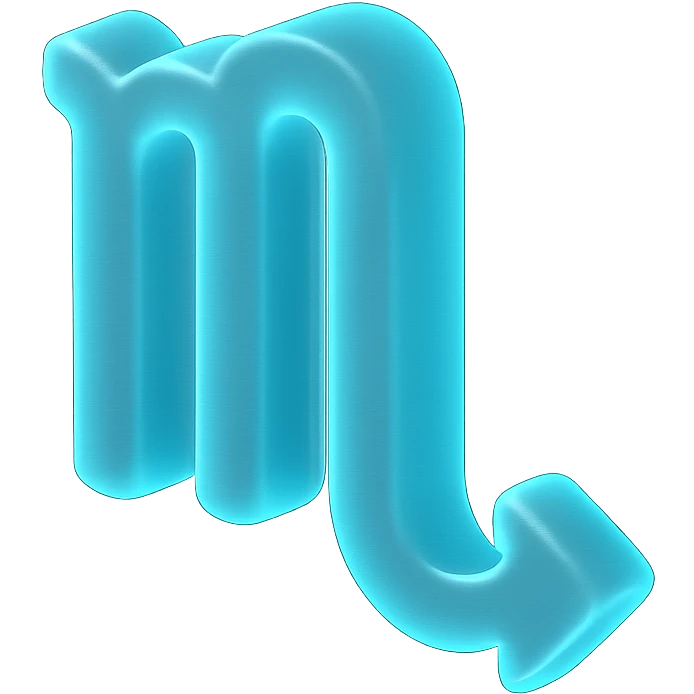 "A minimalistic glowing zodiac symbol ♏, centered on a dark cosmic background, symbol color #00d9ff, clean design, modern and luminous" emoji