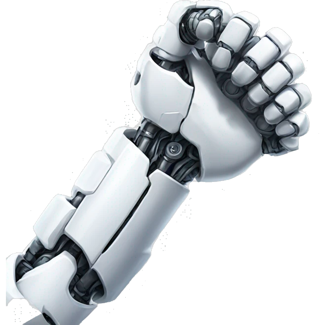 White mechanical cyborg arm and bicep emoji