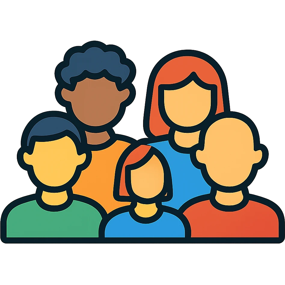 A group of diverse people standing together, simple icon style emoji