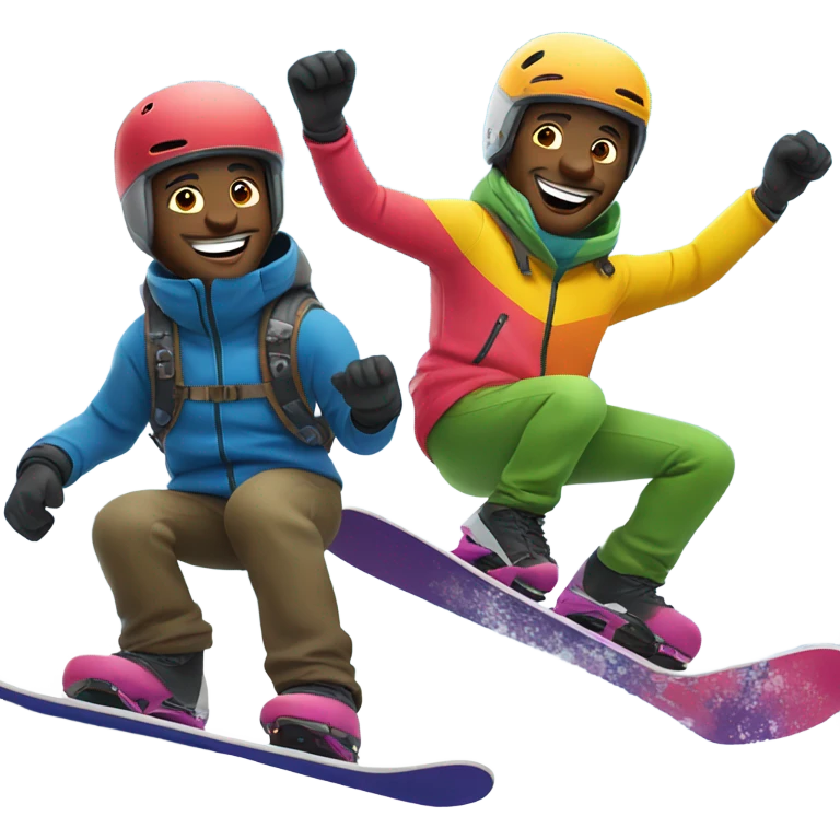 Two happy black men snowboarding  emoji
