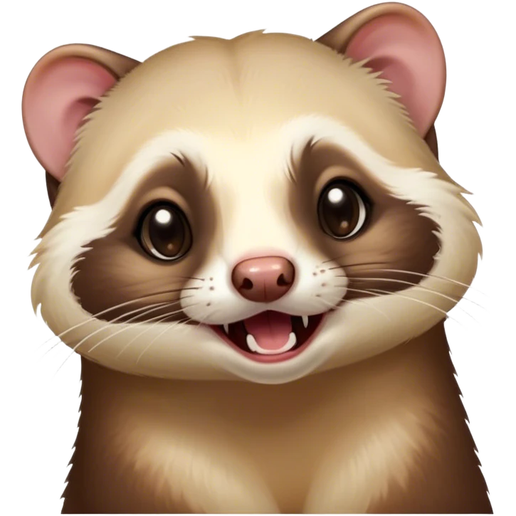 Cinematic Cute Yawning sable ferret Portrait Emoji, Head tilted slightly with an exaggerated, wide-open yawn, showcasing a long, flexible body with a plush fur in soft brown and cream, droopy, drowsy eyes, and a relaxed expression, Simplified yet irresistibly endearing features, highly detailed, glowing with a soft, cozy natural glow, high shine, relaxed yet expressive, stylized with a dash of whimsical charm, soft glowing outline, capturing the essence of a sleepy yet affectionate sable ferret that seems ready to curl up for a nap! emoji