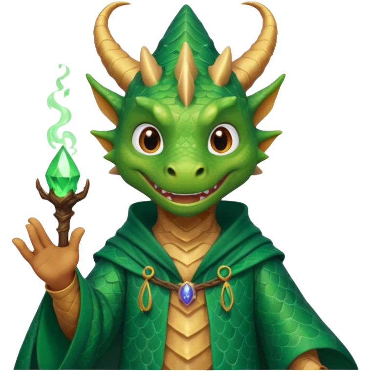 A dragon wearing wizard robes, casting a spell with a curious grin, portrait, bust up emoji