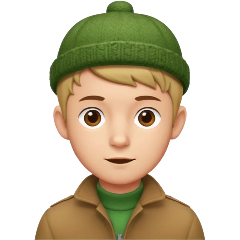 young man with pixie cut, green wool hat, tan jacket and pork chop sideburns emoji
