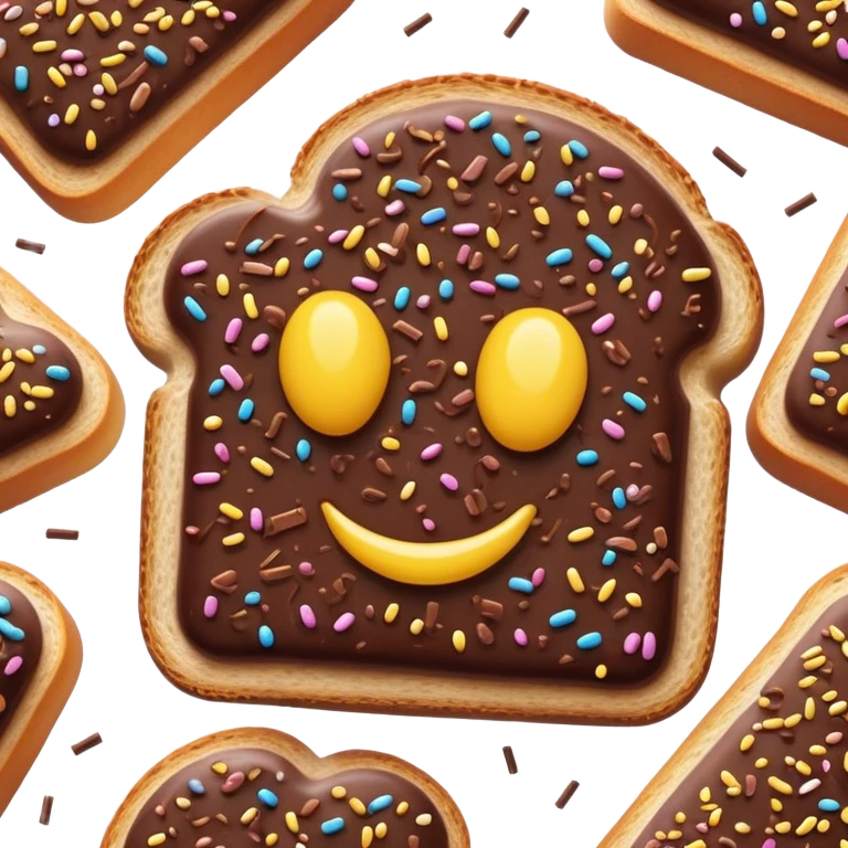 Cinematic Realistic Hagelslag Treat Emoji, depicted as crunchy chocolate sprinkles on buttered bread rendered with vivid textures and playful, inviting lighting. emoji