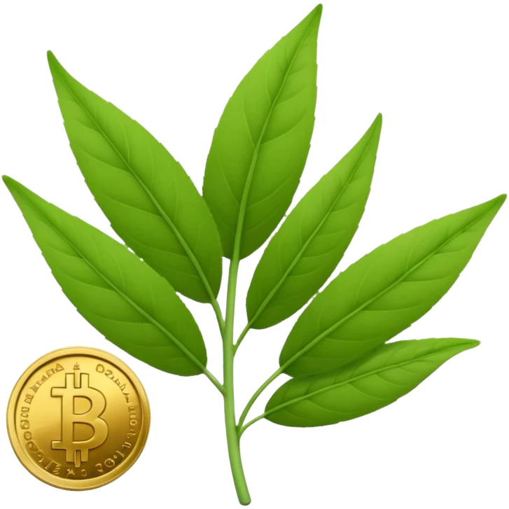 Crea un emoji que sea una hoja botánica (como un brote o una ramita de salvia) con un pequeño símbolo de dólar o una moneda de oro integrada en el centro. Estilo orgánico y profesional. emoji