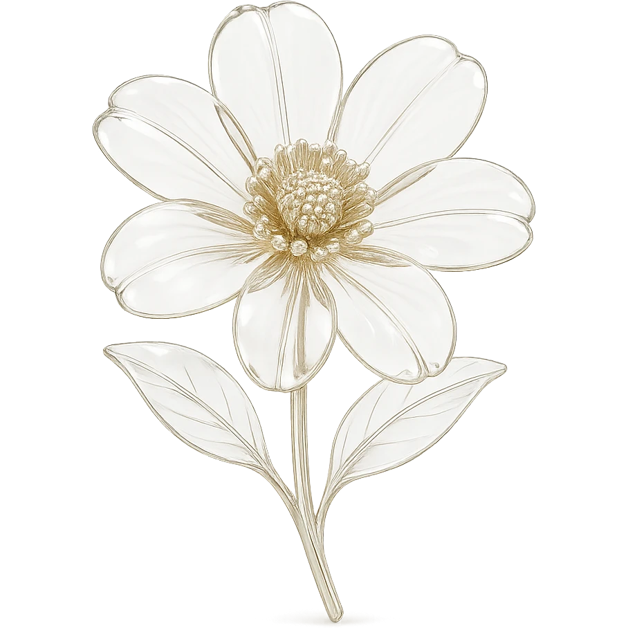 transparent flower, shiny and translucent glass style emoji