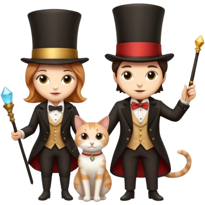 magician couple and their pet cat emoji