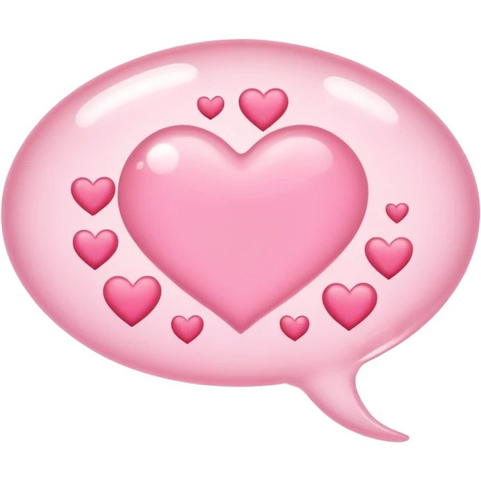 A light pink texting bubble (like iMessage) with multiple tiny hearts slowly rising out of it, emoji