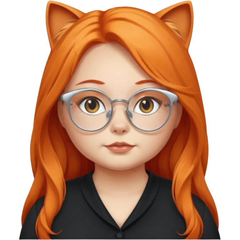 girl with chubby cheeks, very long orange hair, and silver cat-eye glasses. Black clothes emoji