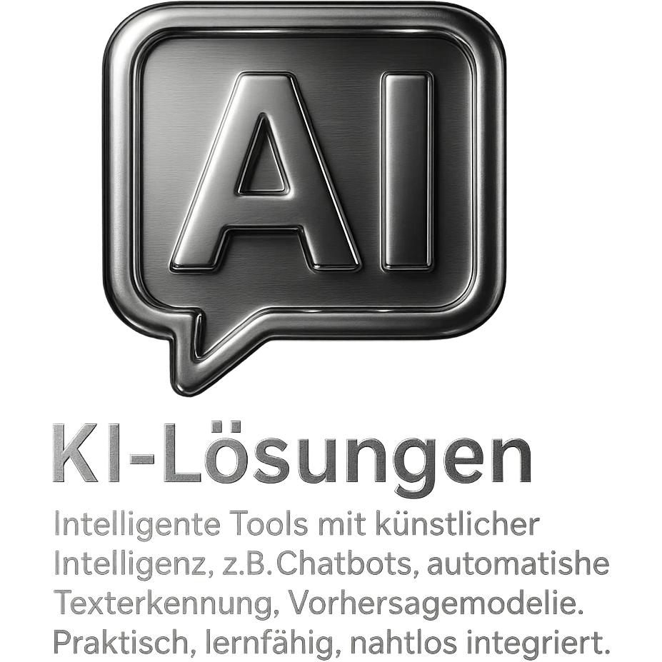 KI-Lösungen – Intelligente Tools mit künstlicher Intelligenz, z.B. Chatbots, automatische Texterkennung, Vorhersagemodelle. Praktisch, lernfähig, nahtlos integriert. Use colors #3B2C85, #83fff8, #2C2828. emoji