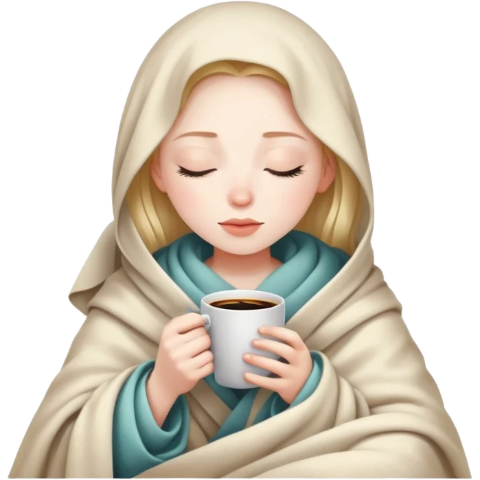 girl inside a blanket sipping coffee eyes closed emoji
