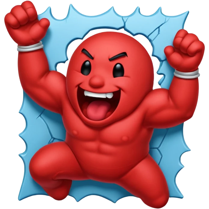 Kool Aid Man smashing through a wall, mouth open shouting Oh Yeah! emoji