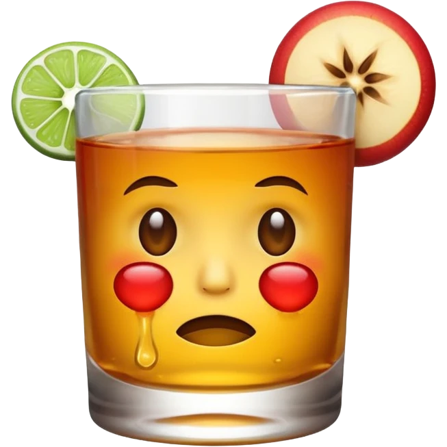 Apple emoji face drinking tequila with bored face emoji