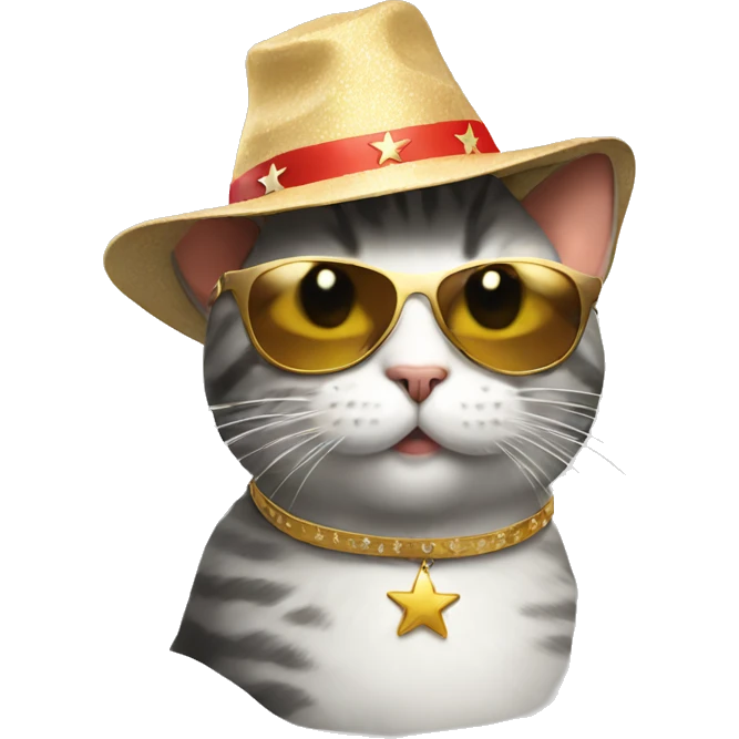 cat wearing sunglasses and a star hat emoji