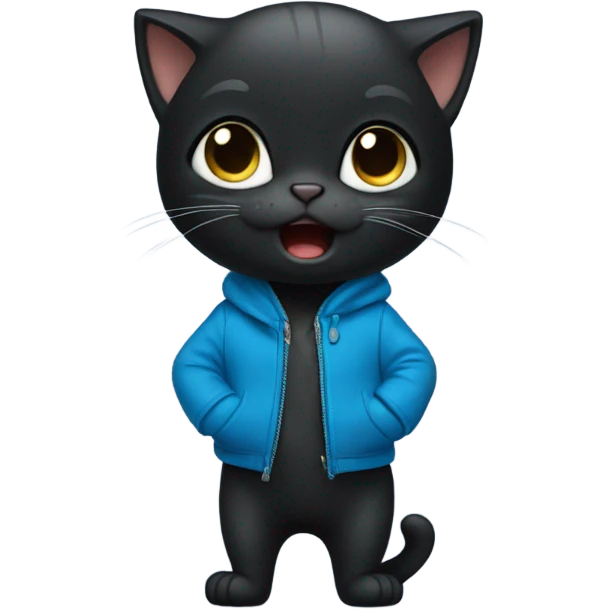 Black kitten that’s crying with blue jacket  emoji