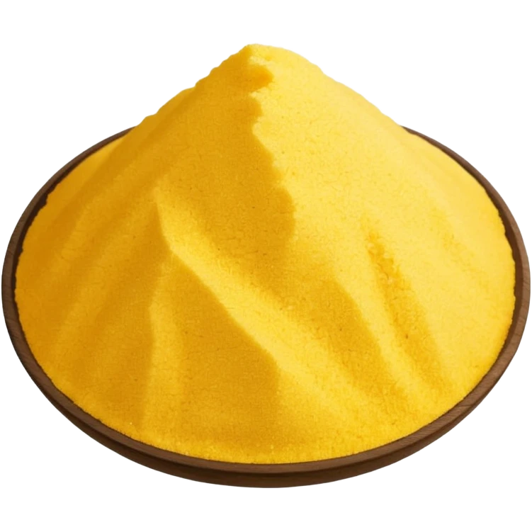 loose scatter or mound of cornmeal, bright yellow, coarse grainy texture, matte, irregular grains, rustic and vibrant, no bowl or packaging, just the cornmeal, soft lighting, transparent background, emoji scale emoji