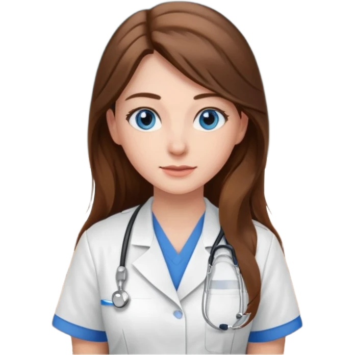 pretty female nursing student with long brown hair, blue eyes inside a classroom at university emoji