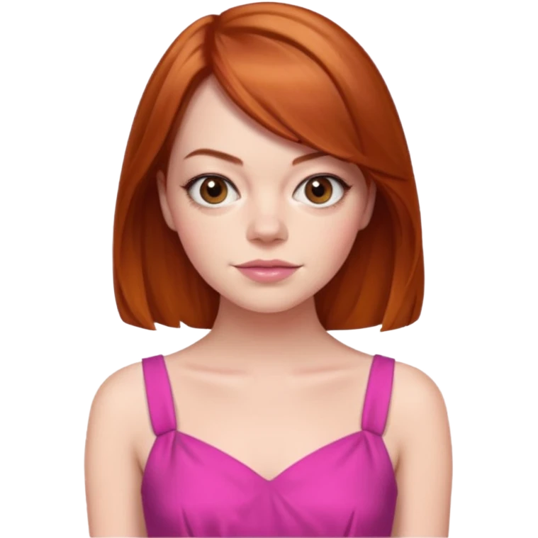 Emma Stone, orange brown hair, pink dress emoji