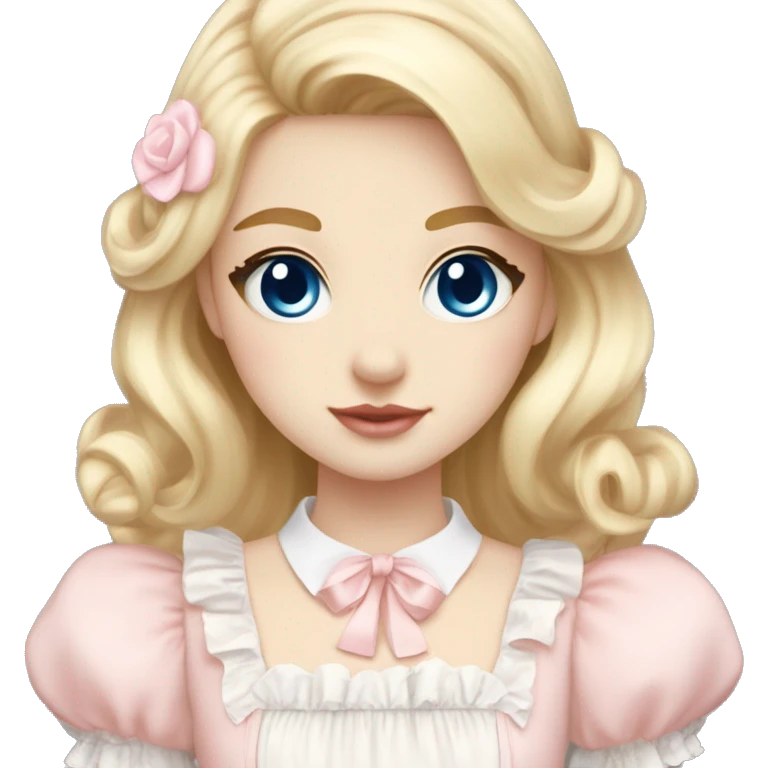 sweet lolita blond hair blue eyes white skin light pink dress emoji